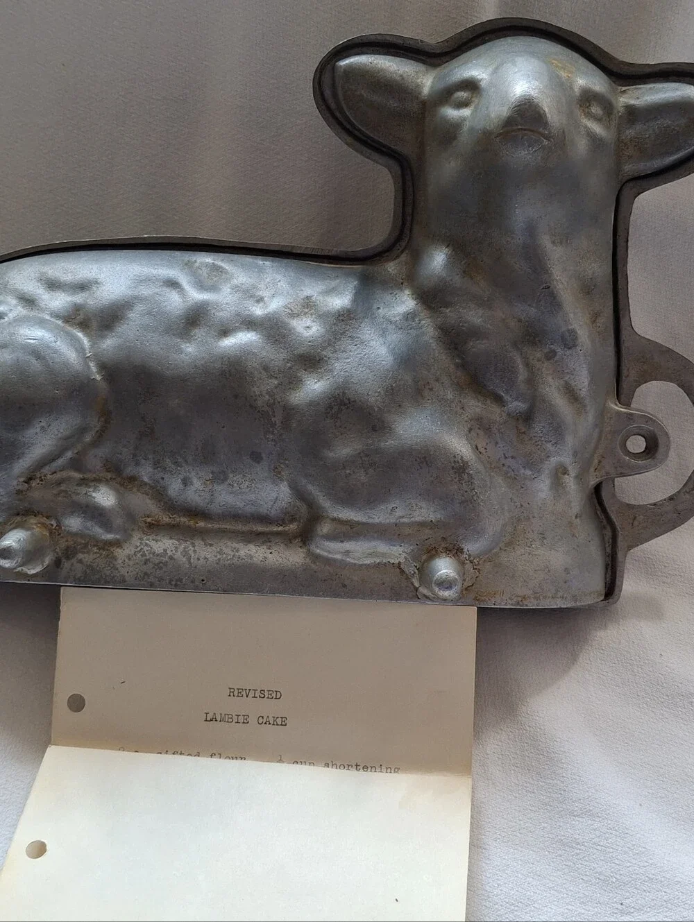 Vintage 1950s Cast Aluminum 3D Lamb Cake Mold With Recipe